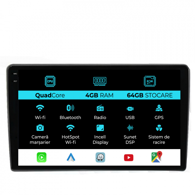 Navigatie Dedicata Ford Transit (2019-2025),QuadCore, 10Inch, 4Gb Ram, 64Gb Stocare, Carplay