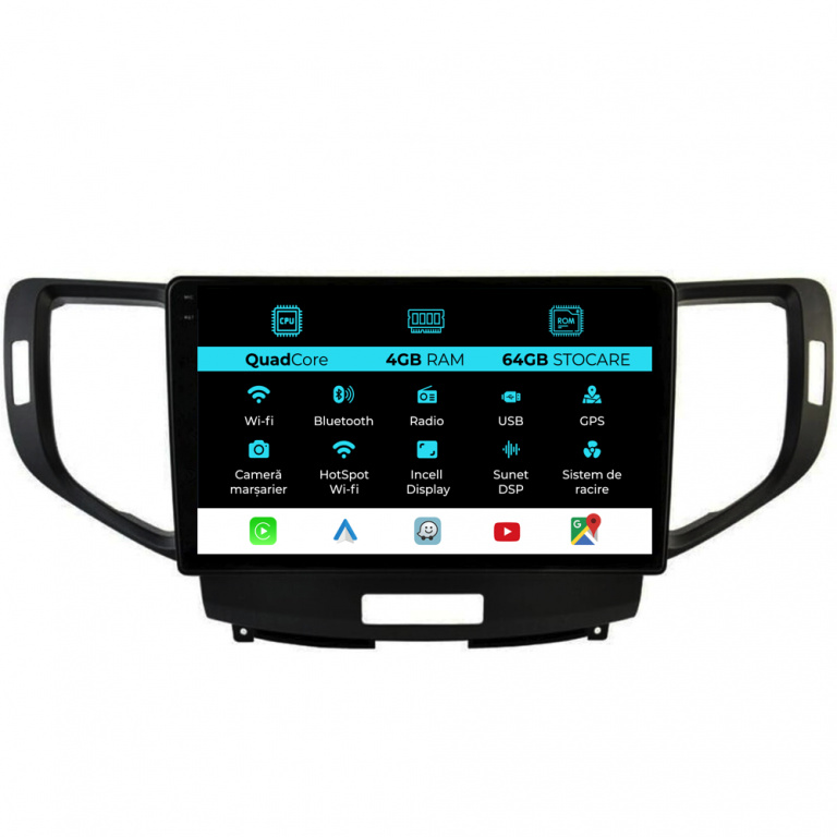 Navigatie Dedicata Honda Accord (2008-2012),QuadCore, 9Inch, 4Gb Ram, 64Gb Stocare, Carplay