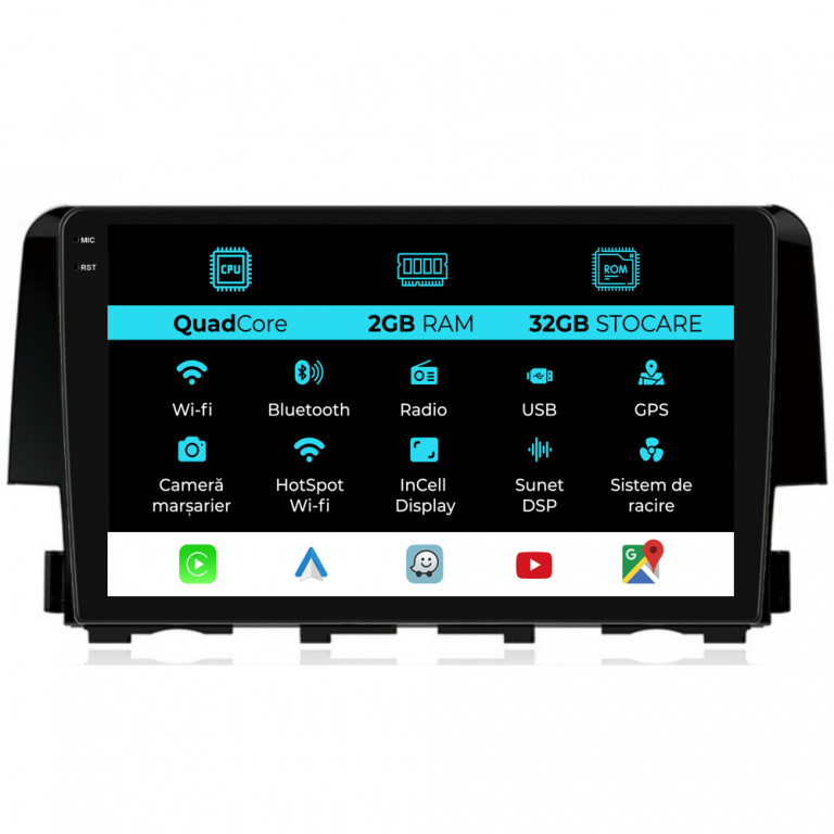 Navigatie Dedicata Honda Civic (2015-2021), 9Inch, 2Gb Ram, 32Gb Stocare, Carplay