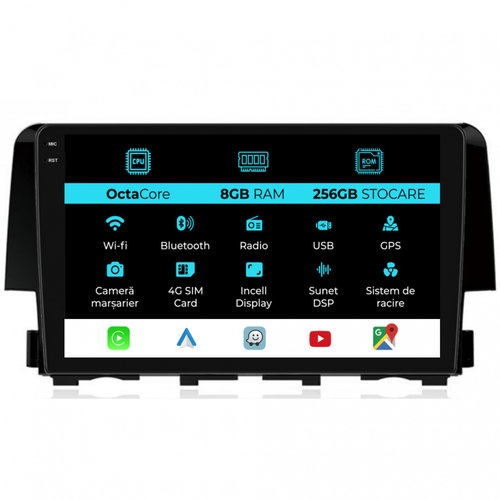 Navigatie Dedicata Honda Civic (2015-2021), 9Inch, 8Gb Ram, 256Gb Stocare, Carplay
