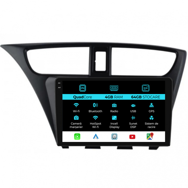 Navigatie Dedicata Honda Civic IX Hatchback (2011-2017),QuadCore, 9Inch, 4Gb Ram, 64Gb Stocare, Carplay