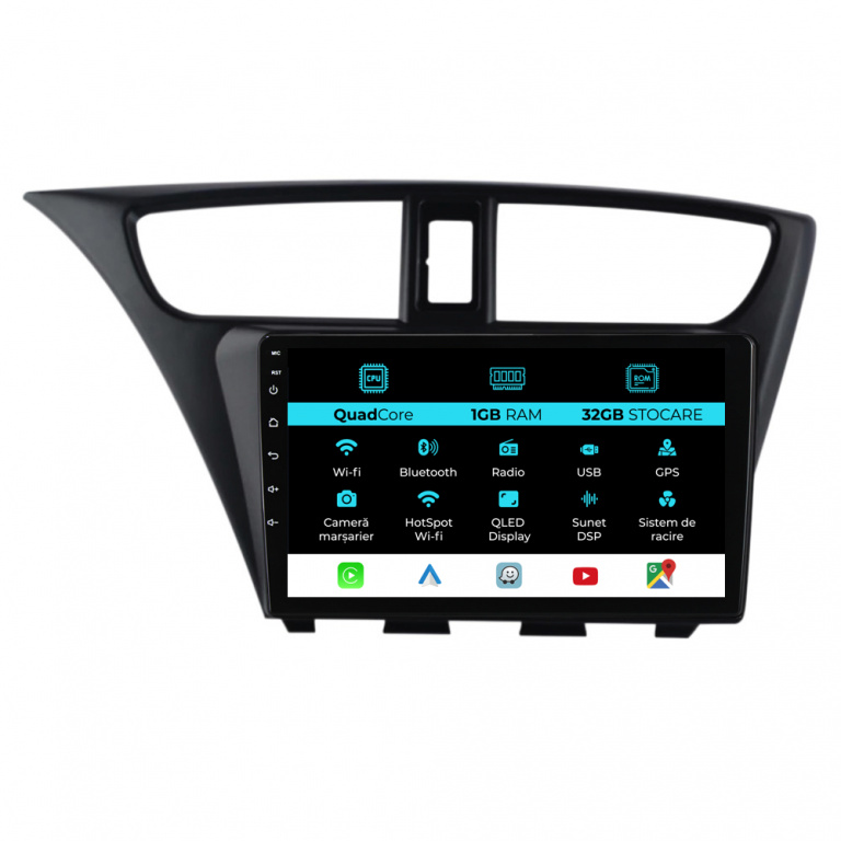 Navigatie Dedicata Honda Civic IX Hatchback (2011-2017), 9Inch, 1Gb Ram, 32Gb Stocare, Carplay