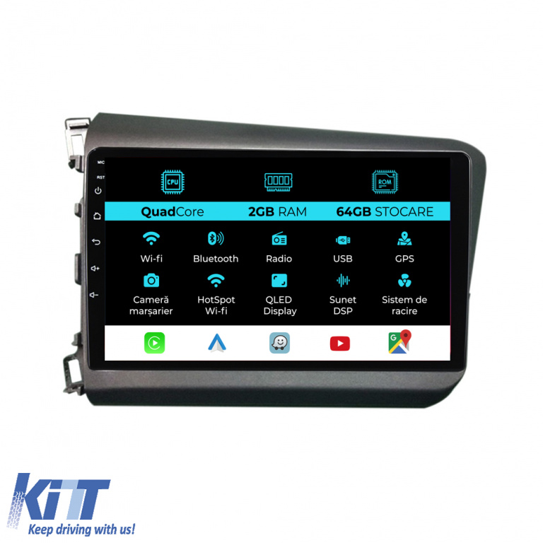 Navigatie Dedicata Honda Civic IX Sedan (2011-2015), 9Inch, 2Gb Ram, 64Gb Stocare, Carplay NAVHN92XYP
