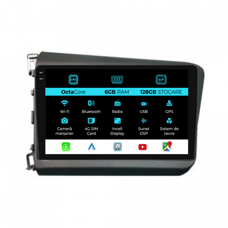 Navigatie Dedicata Honda Civic IX Sedan (2011-2015), 9Inch, 6Gb Ram, 128Gb Stocare, Carplay