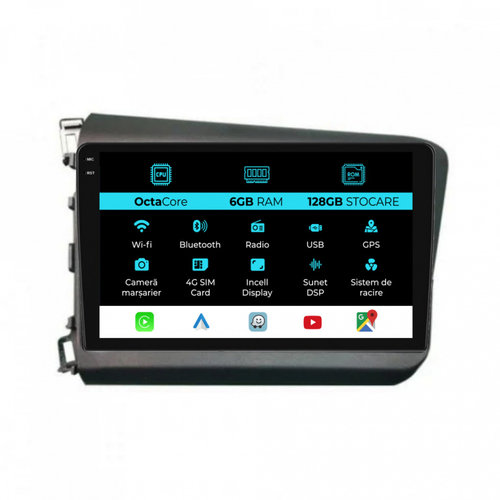 Navigatie Dedicata Honda Civic IX Sedan (2011-2015), 9Inch, 6Gb Ram, 128Gb Stocare, Carplay