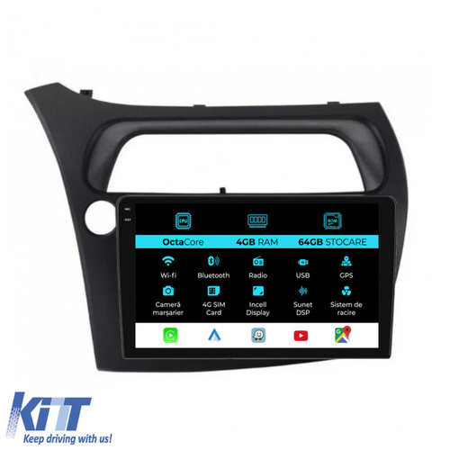 Navigatie Dedicata Honda Civic VII Hatchback (2006-2011), 9Inch, 4Gb Ram, 64Gb Stocare, Carplay NAVH...