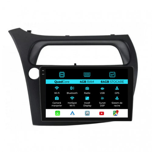 Navigatie Dedicata Honda Civic VII Hatchback (2006-2011),QuadCore, 9Inch, 4Gb Ram, 64Gb Stocare, Car...