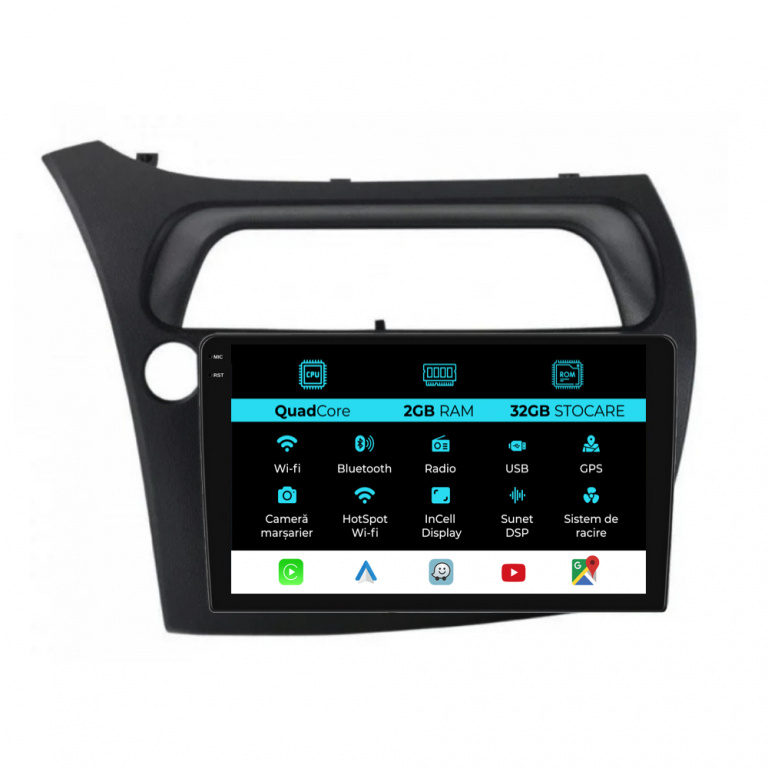Navigatie Dedicata Honda Civic VII Hatchback (2006-2011), 9Inch, 2Gb Ram, 32Gb Stocare, Carplay