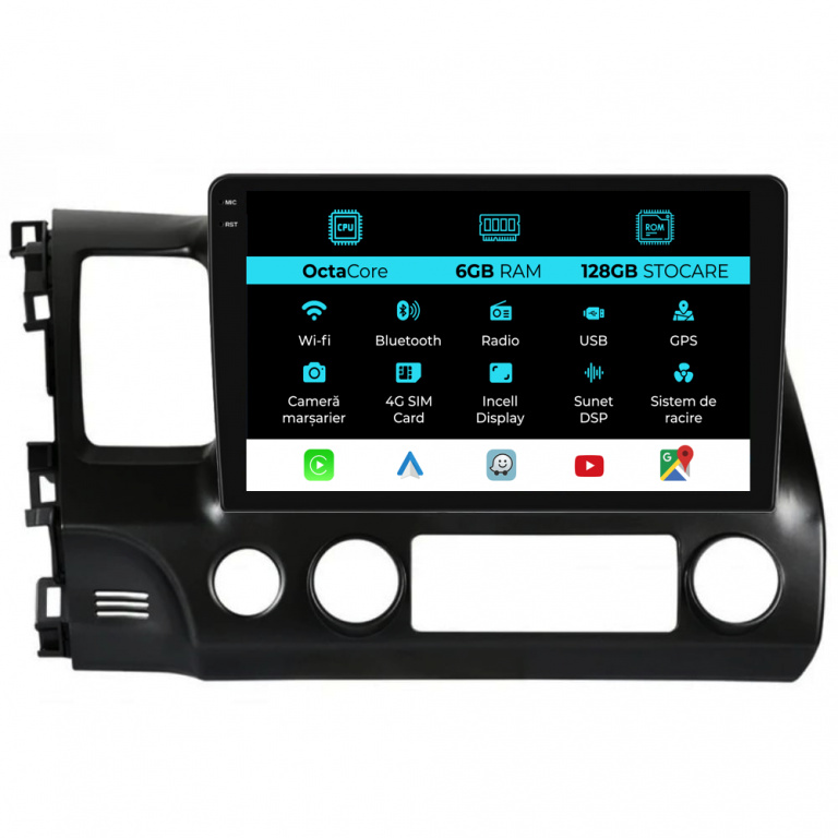 Navigatie Dedicata Honda Civic VIII Sedan (2006-2011),10Inch, 6Gb Ram, 128Gb Stocare, Carplay