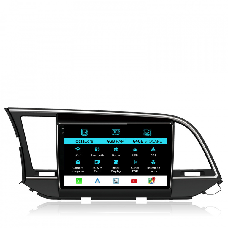 Navigatie Dedicata Hyundai Elantra (2015-2018), 9 Inch, 4Gb Ram, 64Gb stocare, Carplay