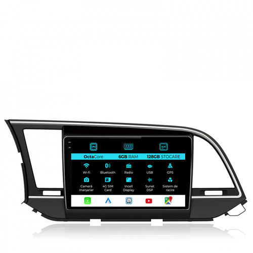 Navigatie Dedicata Hyundai Elantra (2015-2018), 9 Inch, 6Gb Ram, 128Gb stocare, Carplay
