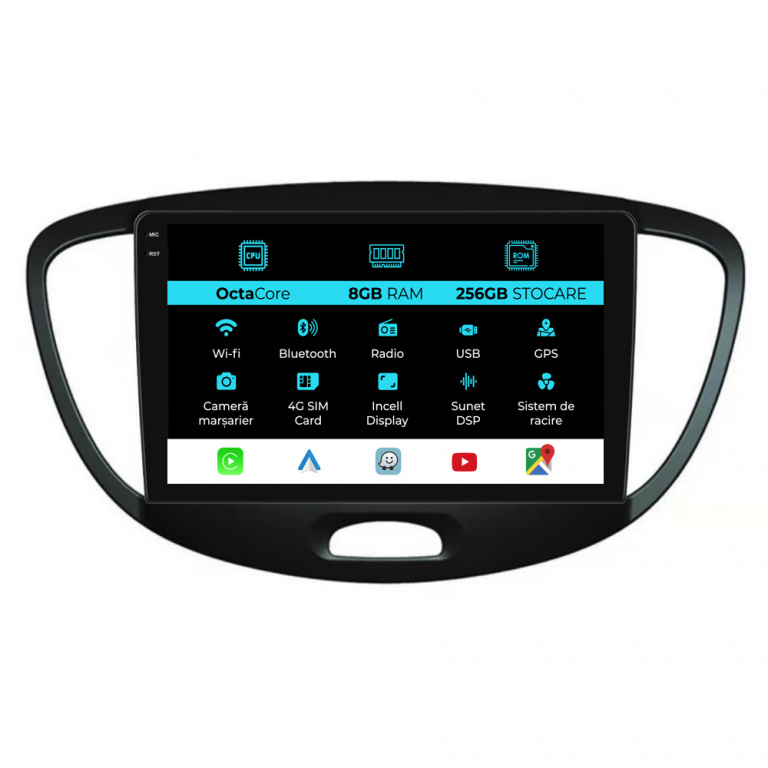 Navigatie Dedicata Hyundai I10 (2007-2013), 9Inch, 8Gb Ram, 256Gb Stocare, Carplay