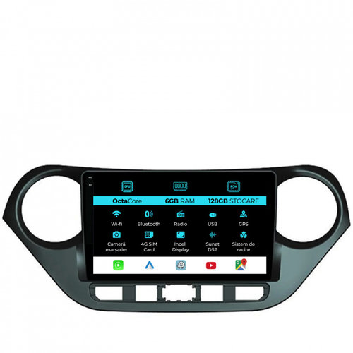 Navigatie Dedicata Hyundai I10 (2013-2017), 9Inch, 6Gb Ram, 128Gb Stocare, Carplay