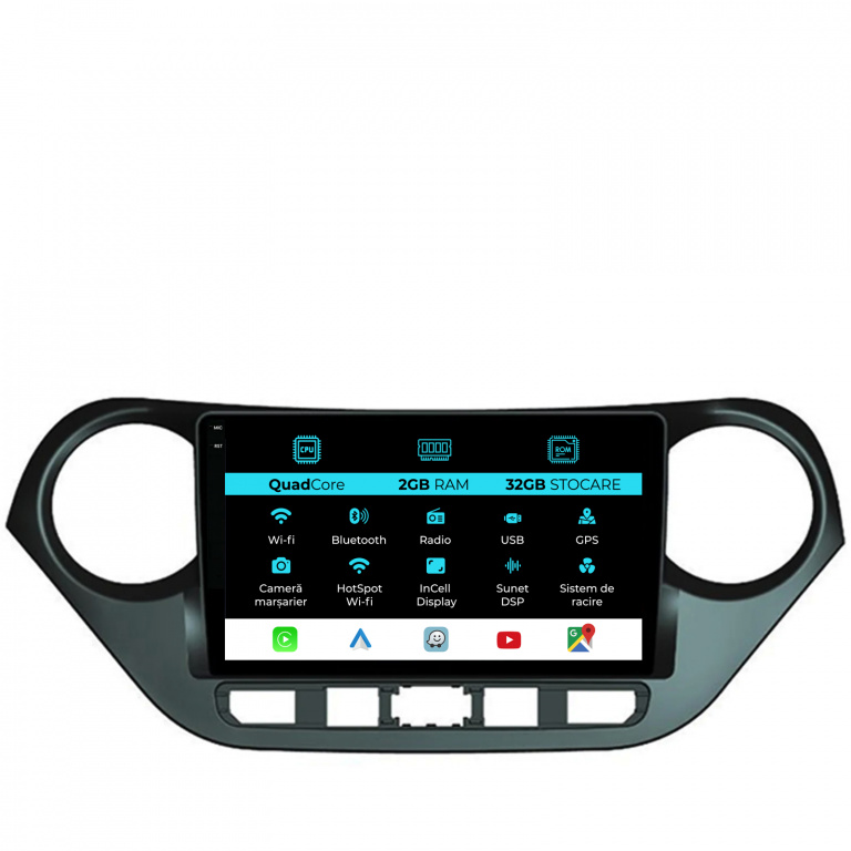 Navigatie Dedicata Hyundai I10 (2013-2017), 9Inch, 2Gb Ram, 32Gb Stocare, Carplay