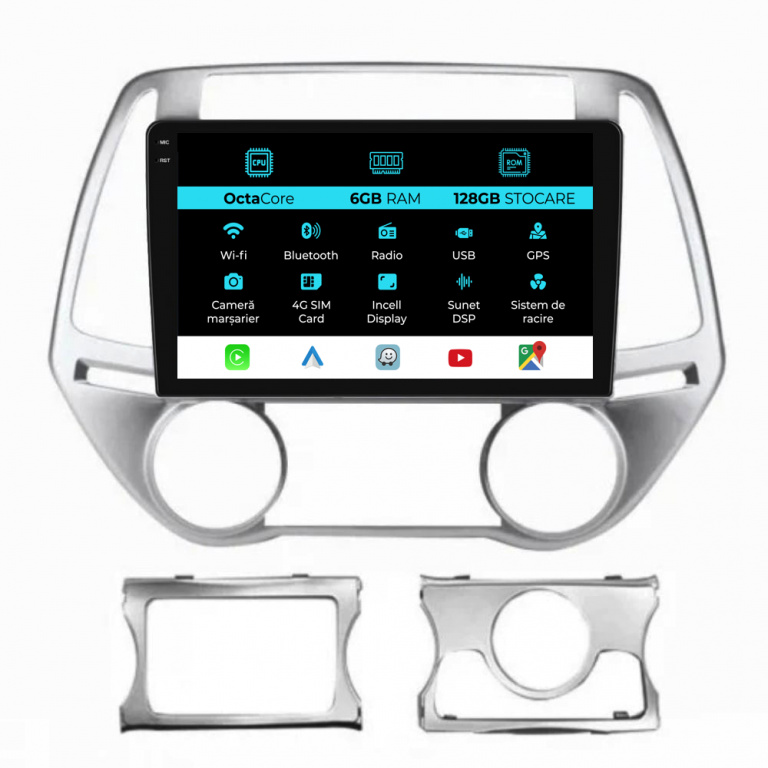 Navigatie Dedicata Hyundai I20 (2011-2015), 9Inch, 6Gb Ram, 128Gb Stocare, Carplay