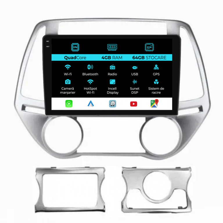 Navigatie Dedicata Hyundai I20 (2011-2015),QuadCore, 9Inch, 4Gb Ram, 64Gb Stocare, Carplay