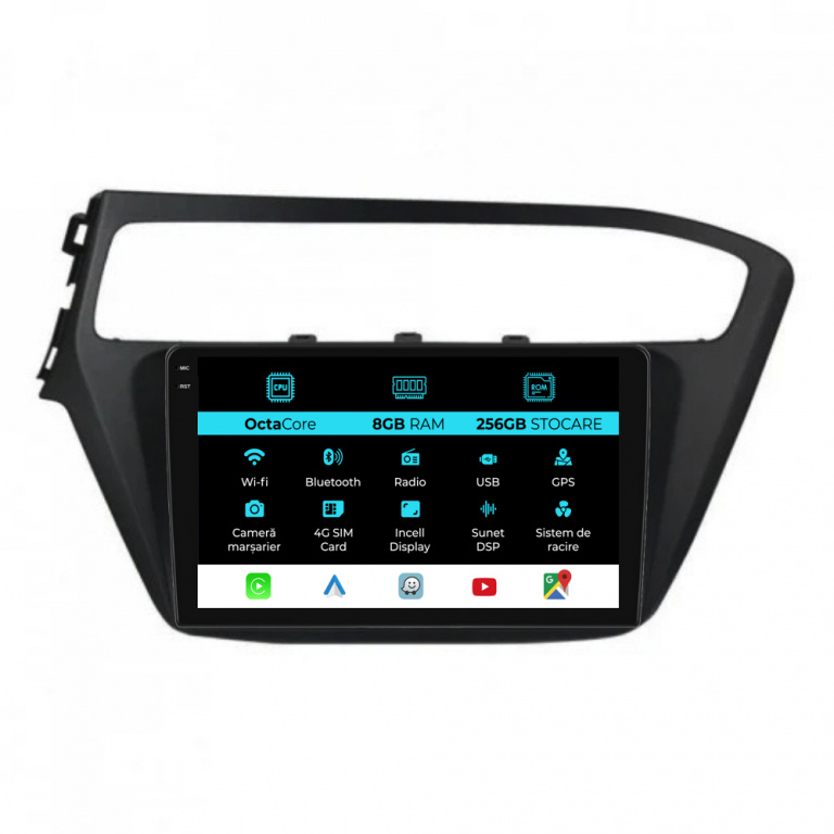 Navigatie Dedicata Hyundai I20 (2014-2020), 9Inch, 8Gb Ram, 256Gb Stocare, Carplay