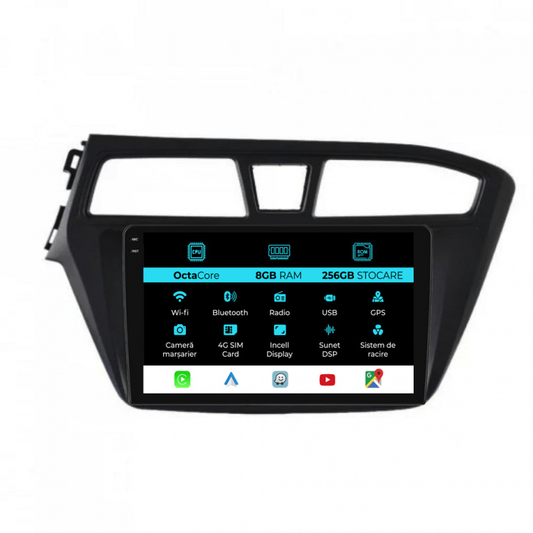 Navigatie Dedicata Hyundai I20 (2014-2020), 9Inch, 8Gb Ram, 256Gb Stocare, Carplay