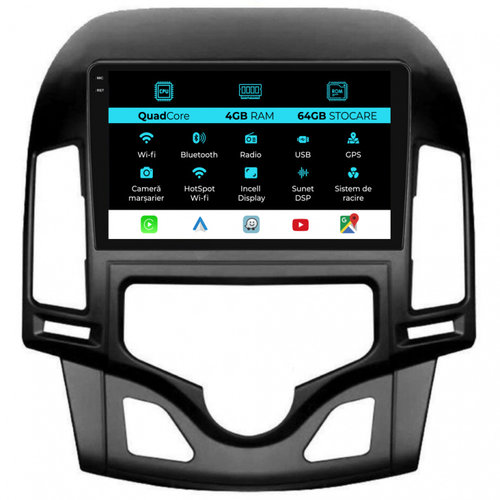 Navigatie Dedicata Hyundai I30 (2007-2012),QuadCore, 9Inch, 4Gb Ram, 64Gb Stocare, Carplay, Climatro...