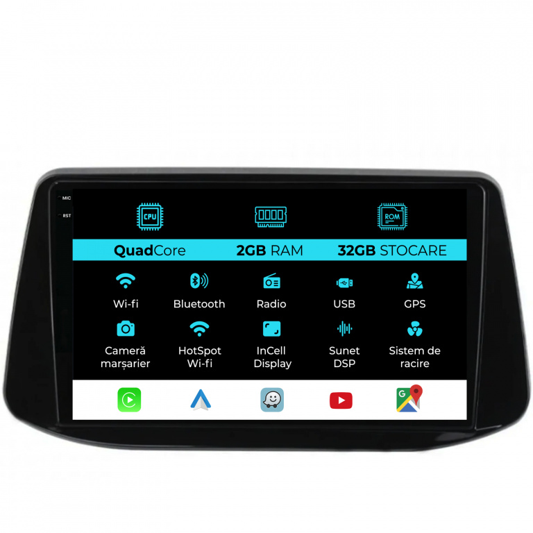 Navigatie Dedicata Hyundai I30 (2017-2022), 9Inch, 2Gb Ram, 32Gb Stocare, Carplay