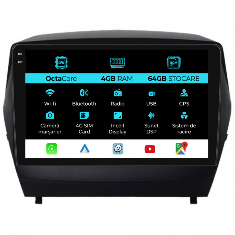 Navigatie Dedicata Hyundai IX35 (2009 - 2015), 9 Inch, 4Gb Ram, 64Gb stocare, Carplay