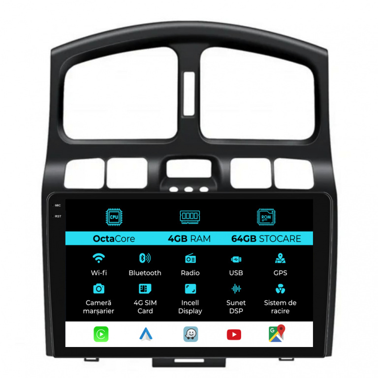 Navigatie Dedicata Hyundai Santa Fe (2000-2006), 9Inch, 4Gb Ram, 64Gb Stocare, Carplay