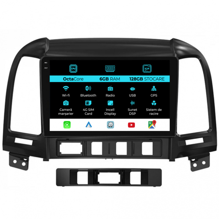 Navigatie Dedicata Hyundai Santa Fe (2005-2012), 9Inch, 6Gb Ram, 128Gb Stocare, Carplay
