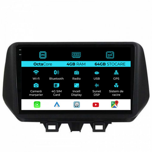 Navigatie Dedicata Hyundai Tucson (2018-2020), 9 Inch, 4Gb Ram, 64Gb stocare, Carplay