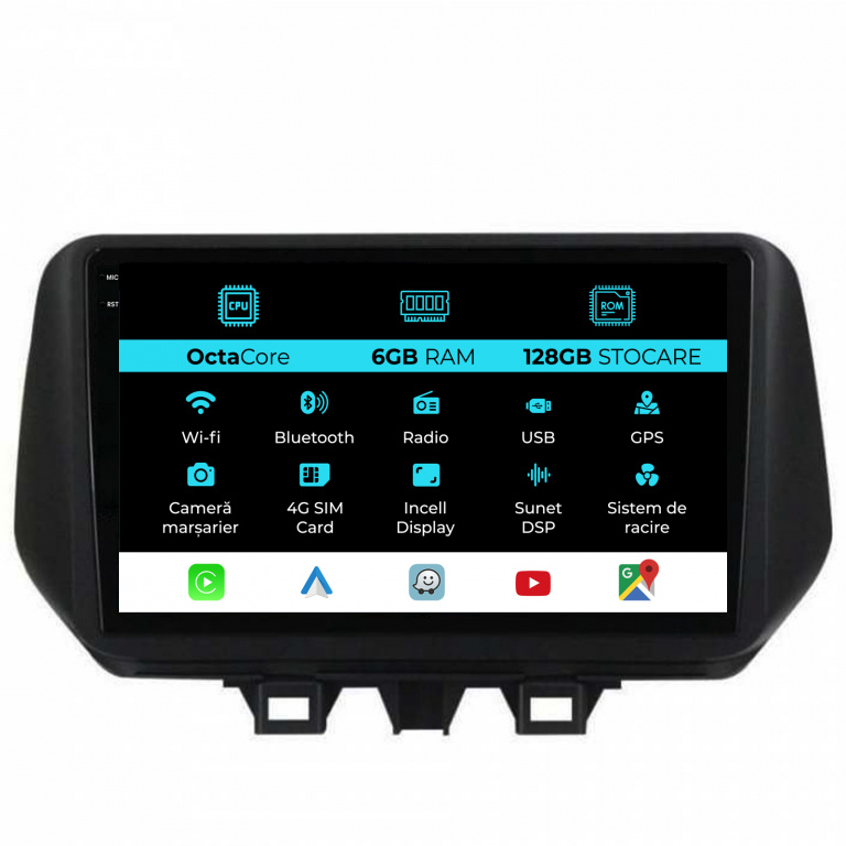 Navigatie Dedicata Hyundai Tucson (2018-2020), 9 Inch, 6Gb Ram, 128Gb stocare, Carplay