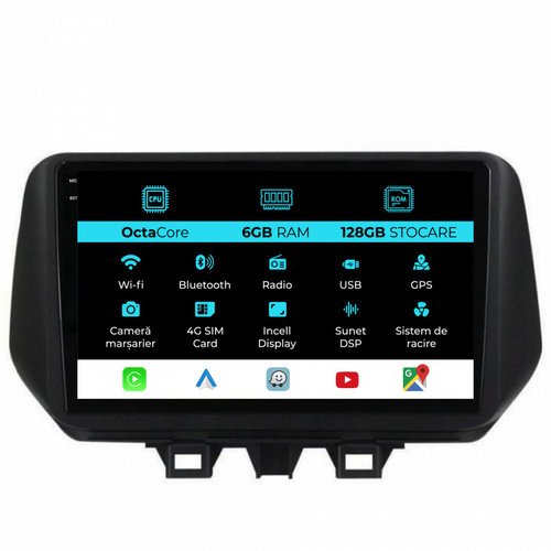 Navigatie Dedicata Hyundai Tucson (2018-2020), 9 Inch, 6Gb Ram, 128Gb stocare, Carplay