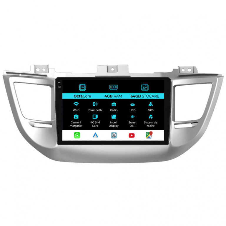 Navigatie Dedicata Hyundai Tucson, IX35 (2015-2018), 9Inch, 4Gb Ram, 64Gb Stocare, Carplay