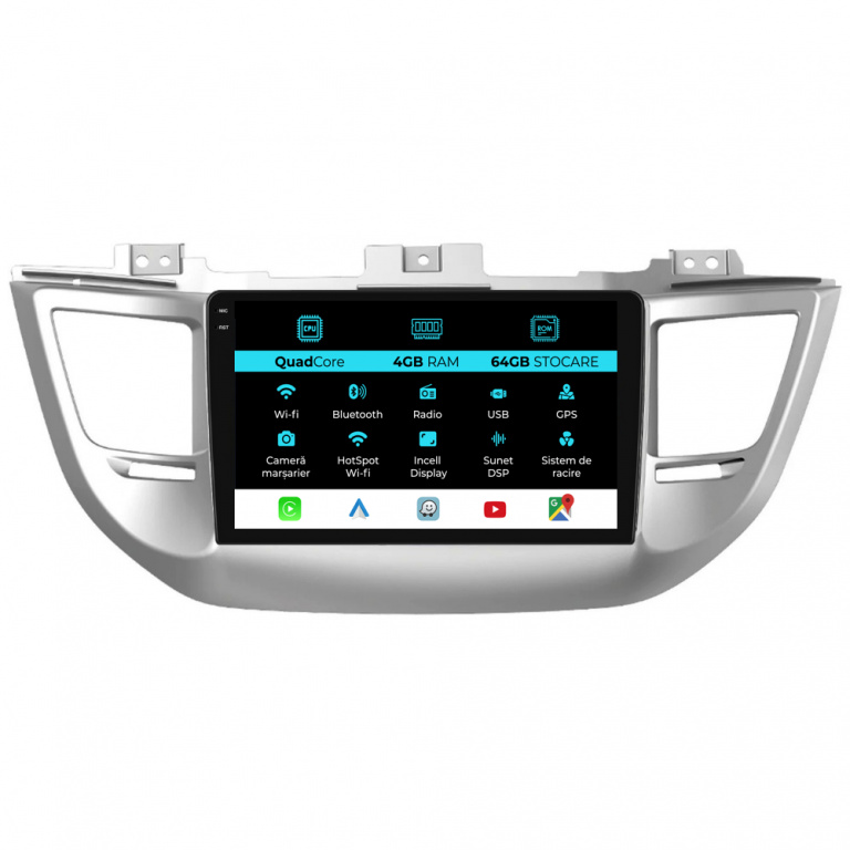 Navigatie Dedicata Hyundai Tucson, IX35 (2015-2018),QuadCore, 9Inch, 4Gb Ram, 64Gb Stocare, Carplay