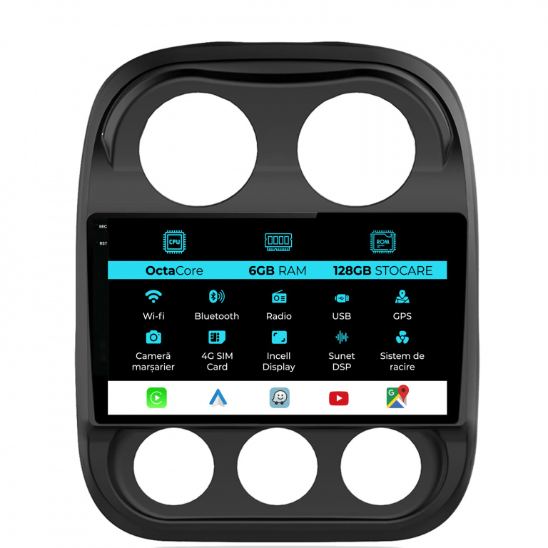 Navigatie Dedicata Jeep Compass (2010-2016), 10Inch, 6Gb Ram, 128Gb Stocare, Carplay