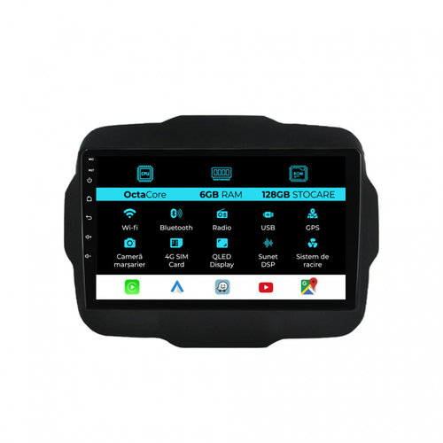 Navigatie Dedicata Jeep Renegade (2016-2020), 9Inch, 6Gb Ram, 128Gb Stocare, Carplay