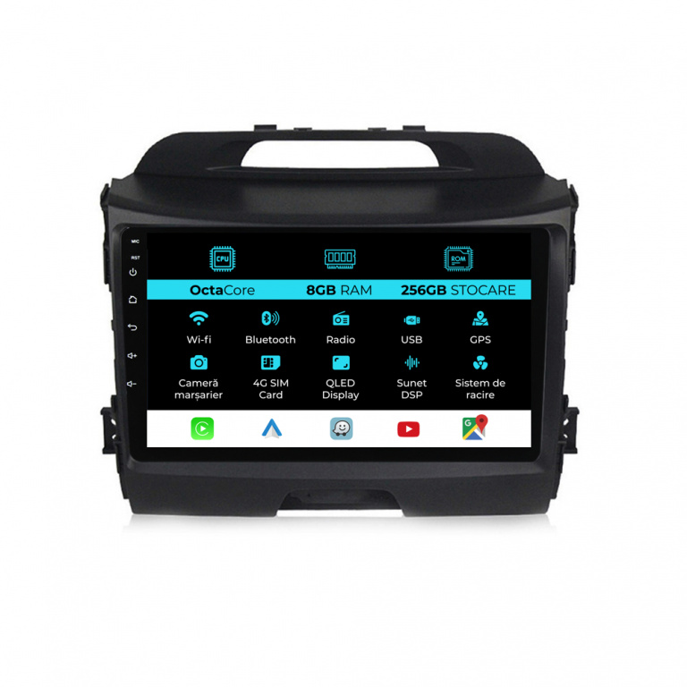 Navigatie Dedicata Kia Sportage (2010 - 2016), 9Inch, 8Gb Ram, 256Gb Stocare, Carplay