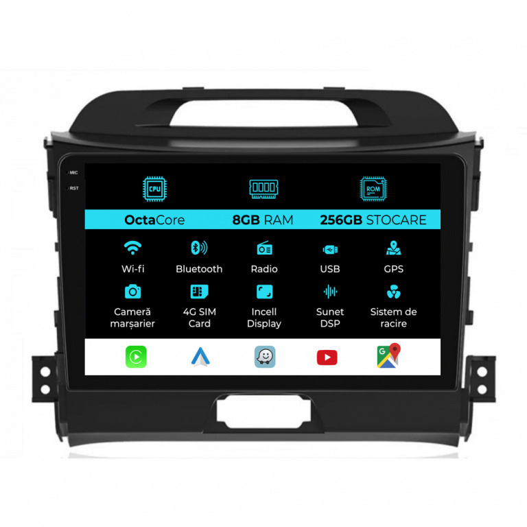 Navigatie Dedicata Kia Sportage (2010-2016), 9Inch, 8Gb Ram, 256Gb Stocare, Carplay
