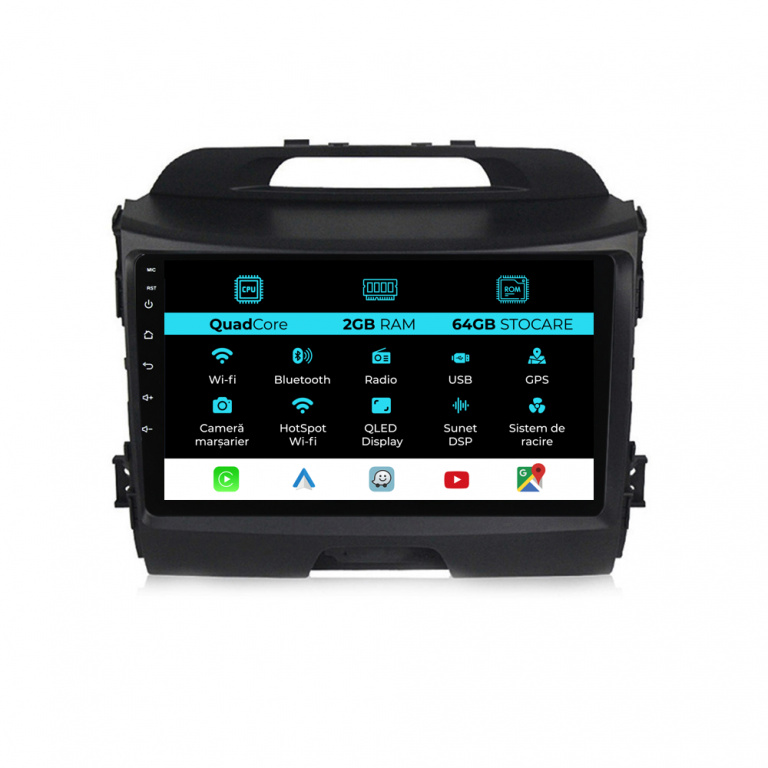 Navigatie Dedicata Kia Sportage (2010 - 2016), 9Inch, 2Gb Ram, 64Gb Stocare, Carplay