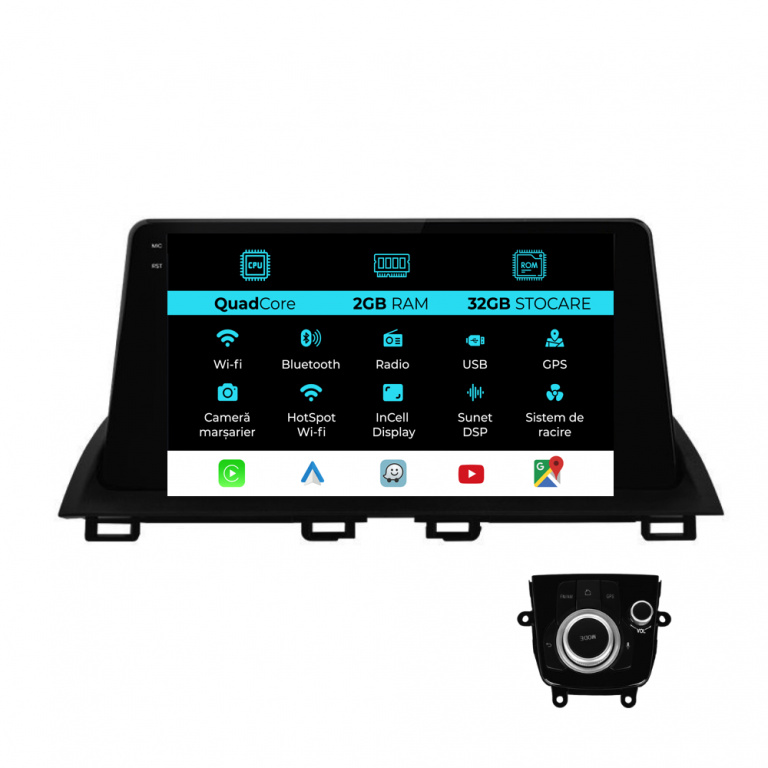 Navigatie Dedicata Mazda 3 (2013-2018), 9 Inch, 2Gb Ram, 32Gb stocare, Carplay