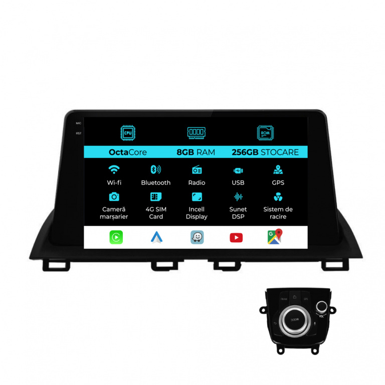 Navigatie Dedicata Mazda 3 (2013-2018), 9 Inch, 8Gb Ram, 256Gb stocare, Carplay