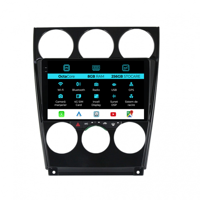 Navigatie Dedicata Mazda 6 (2002-2008), 9 Inch, 8Gb Ram, 256Gb stocare, Carplay