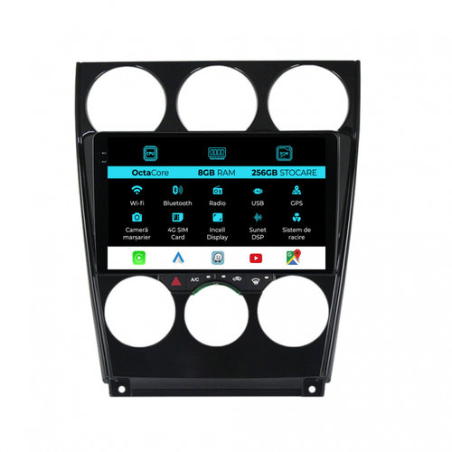 Navigatie Dedicata Mazda 6 (2002-2008), 9 Inch, 8Gb Ram, 256Gb stocare, Carplay