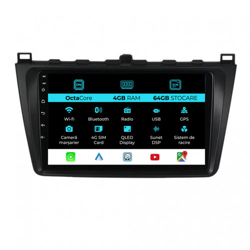 Navigatie Dedicata Mazda 6 (2008-2013), 9Inch, 4Gb Ram, 64Gb Stocare, Carplay