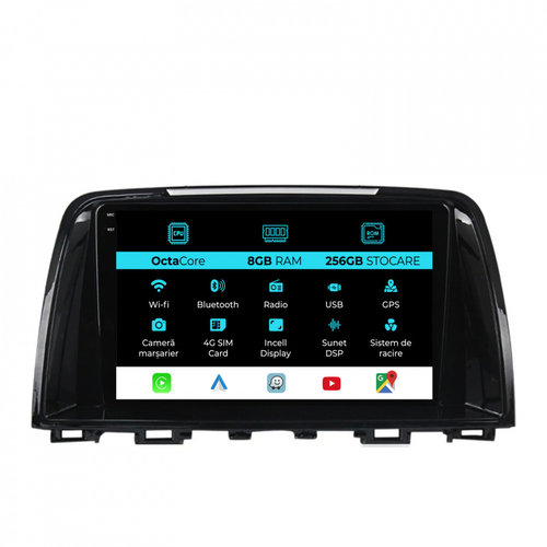 Navigatie Dedicata Mazda 6 (2013-2015), 9Inch, 8Gb Ram, 256Gb Stocare, Carplay