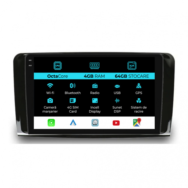 Navigatie Dedicata Mercedes Benz ML W164 GL X164 (2005 - 2012), 9Inch, 4Gb Ram, 64Gb Stocare, Carplay