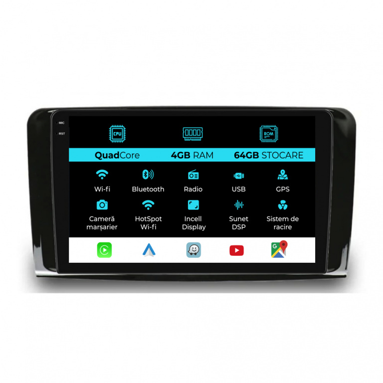 Navigatie Dedicata Mercedes Benz ML W164 GL X164 (2005 - 2012),QuadCore, 9Inch, 4Gb Ram, 64Gb Stocare, Carplay