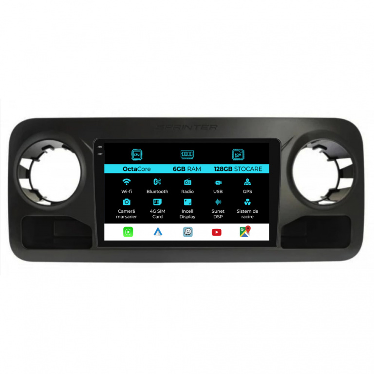 Navigatie Dedicata Mercedes Benz Sprinter (2018-2023), 9Inch, 6Gb Ram, 128Gb Stocare, Carplay