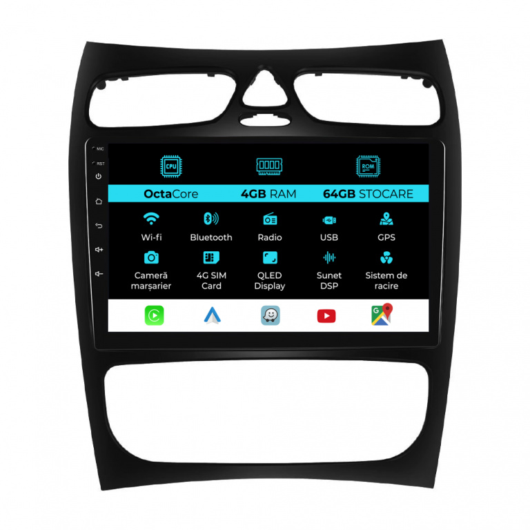 Navigatie Dedicata Mercedes C-Class W203 CLK W209 (2000 - 2005), 9Inch, 4Gb Ram, 64Gb Stocare, Carplay