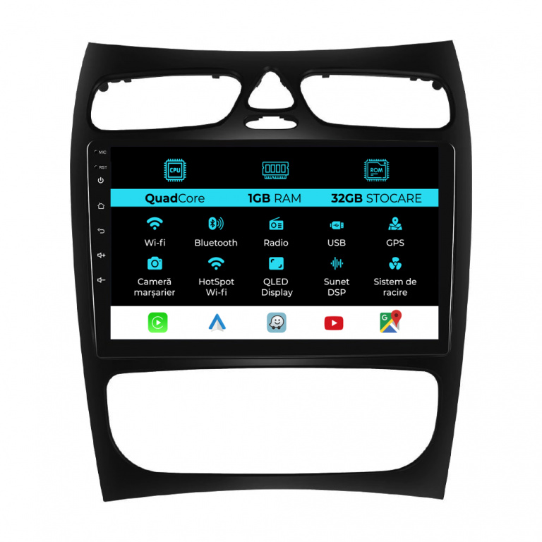 Navigatie Dedicata Mercedes C-Class W203 CLK W209 (2000 - 2005), 9Inch, 1Gb Ram, 32Gb Stocare, Carplay