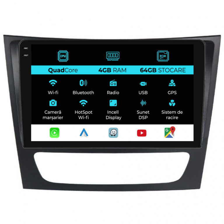 Navigatie Dedicata Mercedes E-Class W211 (2002 - 2010),QuadCore, 9Inch, 4Gb Ram, 64Gb Stocare, Carplay