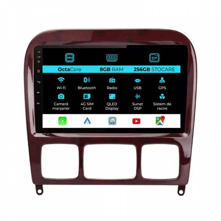 Navigatie Dedicata Mercedes S-Class W220 (1998-2005), 9Inch, 8Gb Ram, 256Gb Stocare, Carplay